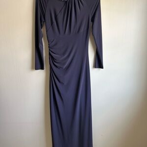 Ralph Lauren Long Sleeve Navy Ruched Evening Gown